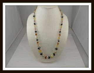 Vintage Black,  Root Beer & Amber Faceted Crystal Graduated Bead Necklace 7103