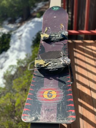 Vintage Burton Wood Core Snowboard With Metal Plate Bindings