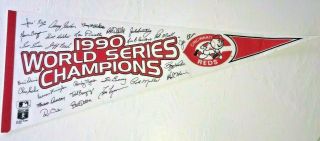 Vintage Felt Pennant 30 " 1990 Cincinnati Reds World Series Facsimile Team Signed