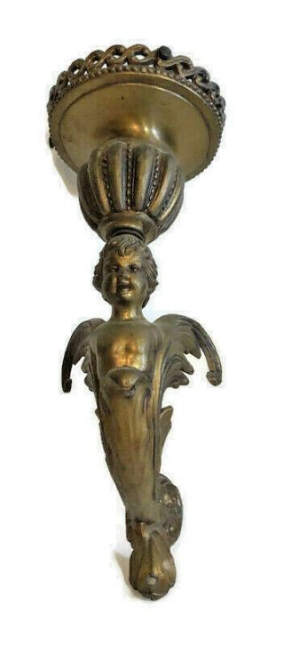 Vintage Antique Heavy Brass Bronze Lamp Sconce Part Globe Body Cherub Angel