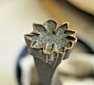 Bookbinding: Unusual Antique Brass Stamp In The Form Of The Outline Of A Flower