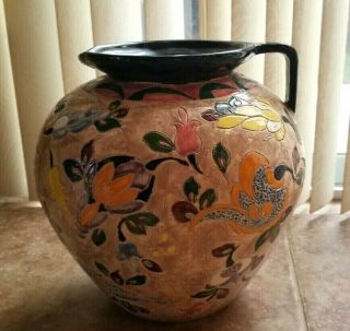 Vtg Large Studio Pottery Pitcher Vase.  Flowers Signed 1987 Exc.