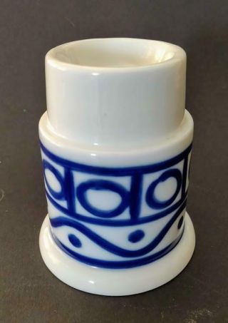 Vintage Dansk Arabesque Blue Lines On White Pillar Candle Holder 4 3/8 " Japan