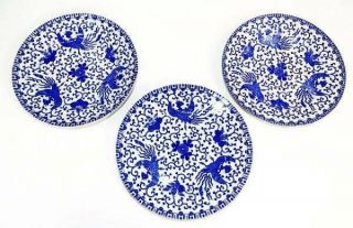 3 Vintage Tashiro Soten Blue & White Phoenix Bird China Luncheon Plates Japan