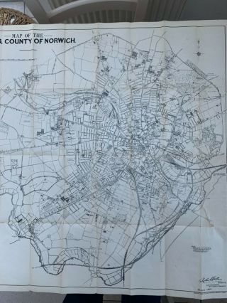 Old Large Fold - Out Street Map Of Norwich - 1909