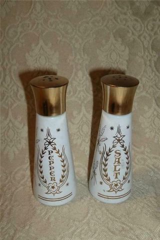 Vintage Religious White Glass Salt & Pepper Shakers Set Grace Before After Meals