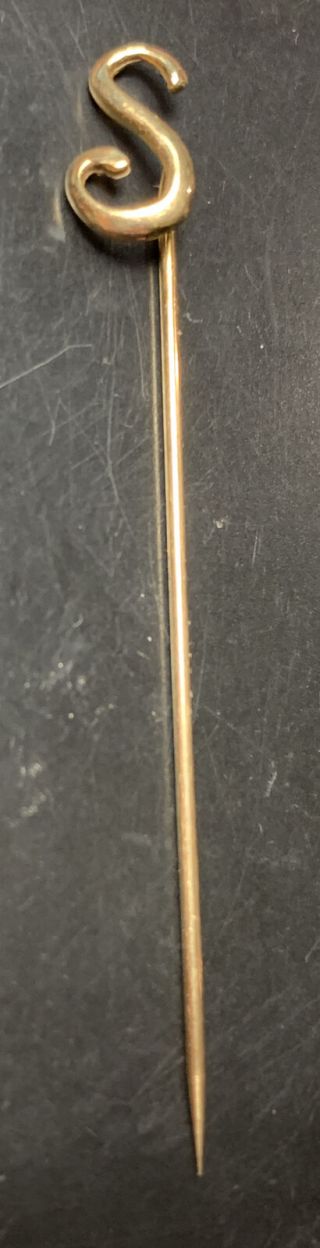 Vintage Antique Solid 14k Gold Stick Pin Letter “s” Monogram 0.  8 Grams Not Scrap