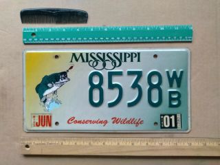 License Plate,  Mississippi,  Conserving Wildlife,  Fish,  8538 Wb (wildlife Bass)