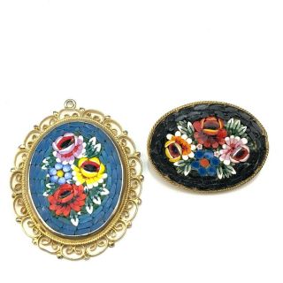 Vintage Micro Mosaic Brooch And Pendant Made In Italy