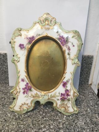 19th Century Victorian Hand Painted Porcelain & Brass Picture Frame Gold Gilt Je