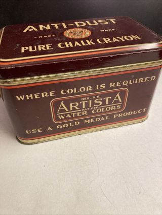 Vintage Crayola Crayon Pure Chalk Anti Dust Tin Can Gold Metal Binney Smith