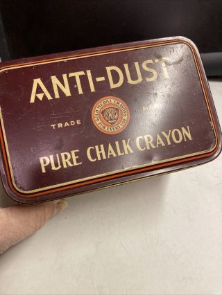 VINTAGE Crayola Crayon Pure Chalk Anti Dust Tin Can Gold metal Binney Smith 2