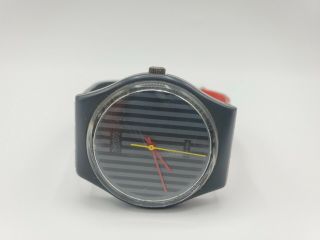 Vintage 80 ' s Swatch Watch Grey Stripes Battery 2