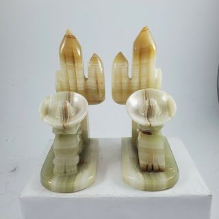 Vintage Hand - Made Marble Bookends Man With Sombrero And Cactus