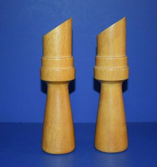 Vintage SET OF 2 Mid Century Modern Danish Wood Candle Stick Holders EUC 3