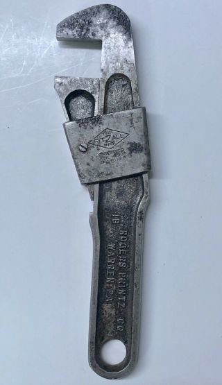 Antique 1910 Rogers Printz Fitzall Usa Quick Adjust Adjustable 9.  5 " Wedge Wrench