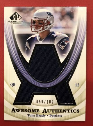 2004 Upper Deck Sp Tom Brady Awesome Authentics Game Jersey Card 59/100