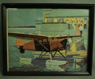 Vintage Old Art Print Airplane Seaplane Formal Dance Party Wood Picture Frame