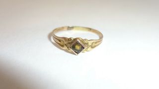 Antique Child Or Baby 10k Yellow Gold Ring W/ Green Glass Stone Size 3.  25