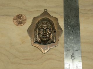 Vintage Native American Indian Chief Copper Mold Pendant Necklace