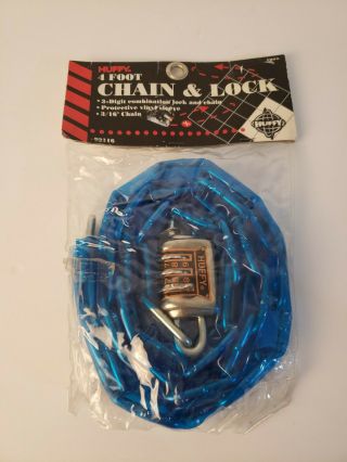 Vintage Nos Huffy 4ft Blue Bicycle Chain & Lock 3 Digit Combination Lock