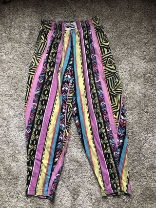 Vintage 90’s California Crazee Wear Workout Pants Geometric Bright Small Usa