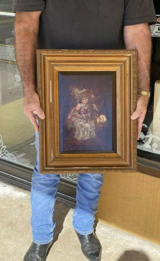 FINE ANTIQUE VICTORIAN OIL ON BOARD UNUSUAL PORTRAIT OF A GIRL WITH RABBITS 3