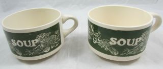 Set Of 2 Vintage Soup / Chili Cups Mugs Made In Usa Green