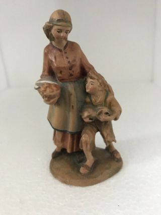 Vintage Jobin Brienz Switzerland Mother And Son Sculpture Wood Carved Numbered