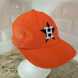 Vintage 80s 90s Houston Astros Snapback Mesh Hat Cap Plain Logo Orange