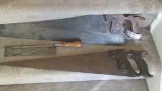3 Antique & Vintage Henry Disston & Sons Saws.  No 68,  D8 & Ship Saw (?)