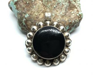 Vintage Mexico 925 Sterling Silver Black Onyx Ball Bead Trim Pendant (8.  9g)