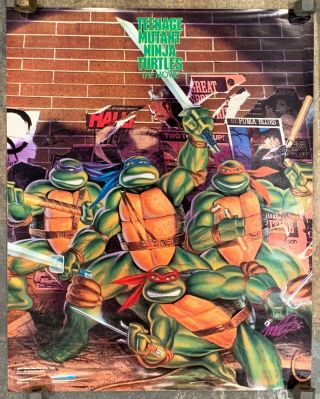 Vintage 1989 Teenage Mutant Ninja Turtles The Movie 20 X 16 Art Poster
