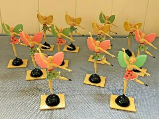 Stunning Vintage Set Of 12 Pretty Fairy Dancing Figures,  Place Card Holders Vgc