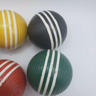 Set of 6 Vintage 3 Striped Ribbed Croquet Balls Wood 2