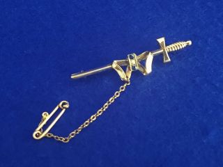 1900s - 1930s 9ct Antique Gold Rapier W Ribbon Bow & Sml Sapphires & Seed Pearl