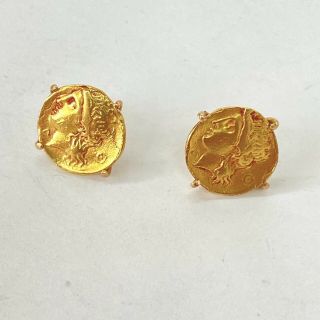 Vintage Gold Plated Antique Greek Roman Coin Earrings Pierced