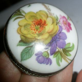 Vintage Jewellery Silver Mounted ? Limoges Large Hand Painted Flower Brooch Old
