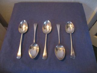 Set Of 5 Vintage Silver Plated Old English Table/serving Spoons
