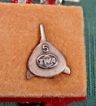 Vintage Twa Trans World Airlines,  5 Year Service Pin Sterling Silver