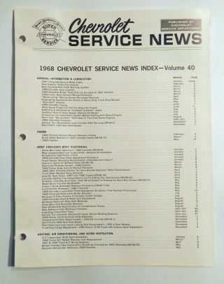 1968 Chevrolet Service News Index - Volume 40