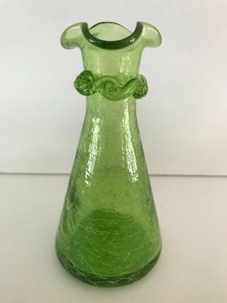 Vintage Blenko Small Green Crackle Glass 5 " Vase