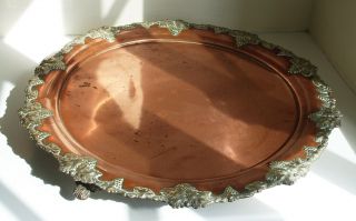 Large Antique Oval Copper Tray With Grape And Vine Decoration