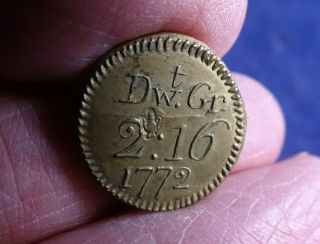 Lovely Antique Georgian Brass 1/2 Guinea Coin Weight Withers 1998 (o)