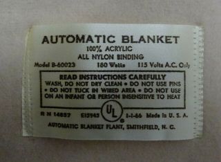 Vintage Fieldcrest 100 Acrylic Queen Electric Blanket 2