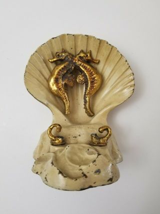 Vintage Antique Cast Metal Mcclelland Barclay Seahorse Shell Figure Bookend