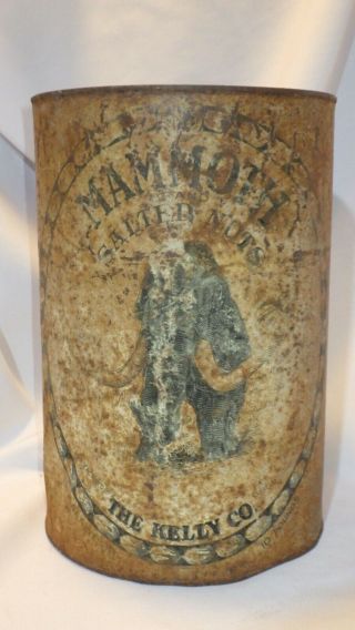 Antique Vintage Mammoth Salted Peanuts 10 Lb.  Kelly Co Cleveland Tin