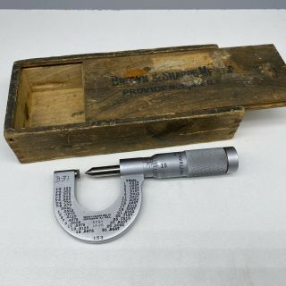 Brown And Sharpe 153 Thread Micrometer 14 - 20 Pitch With Antique Wood Case Ns&v