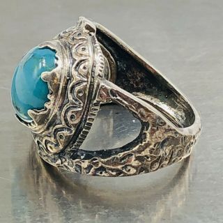 Vtg Sterling 925 Turquoise Modernist Ring Signed As Israel 10.  8 Grams Size 9.  25