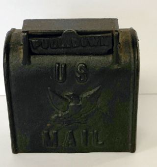 Vintage Cast Iron Us Mail Box Coin Bank 4 " Tall